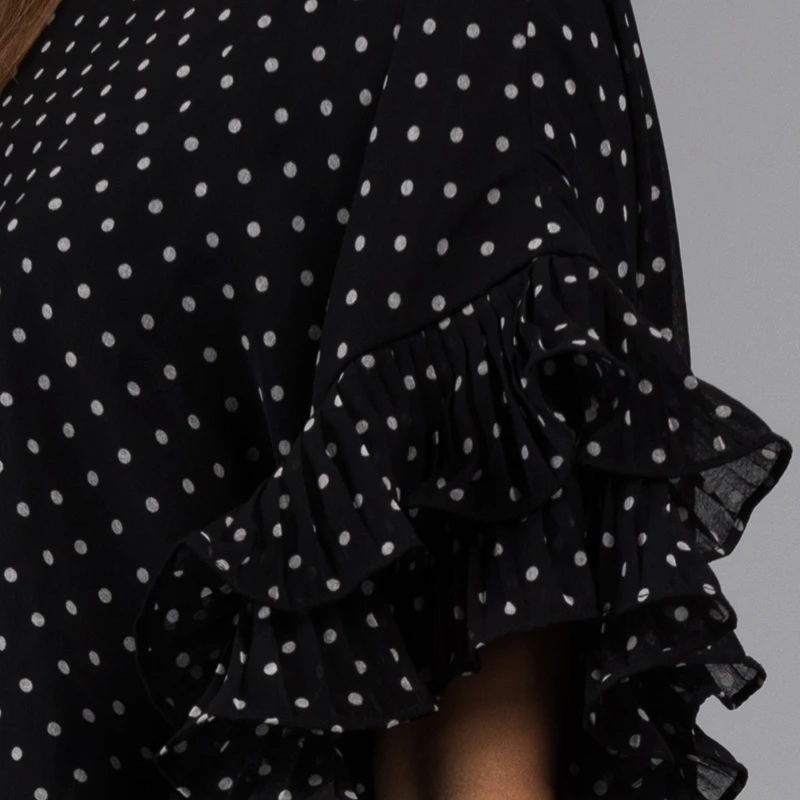 AKIRA Women's Polka Dot Ruffle 3/4 Sleeve Sheer Overlay Mini Shift Dress (4)