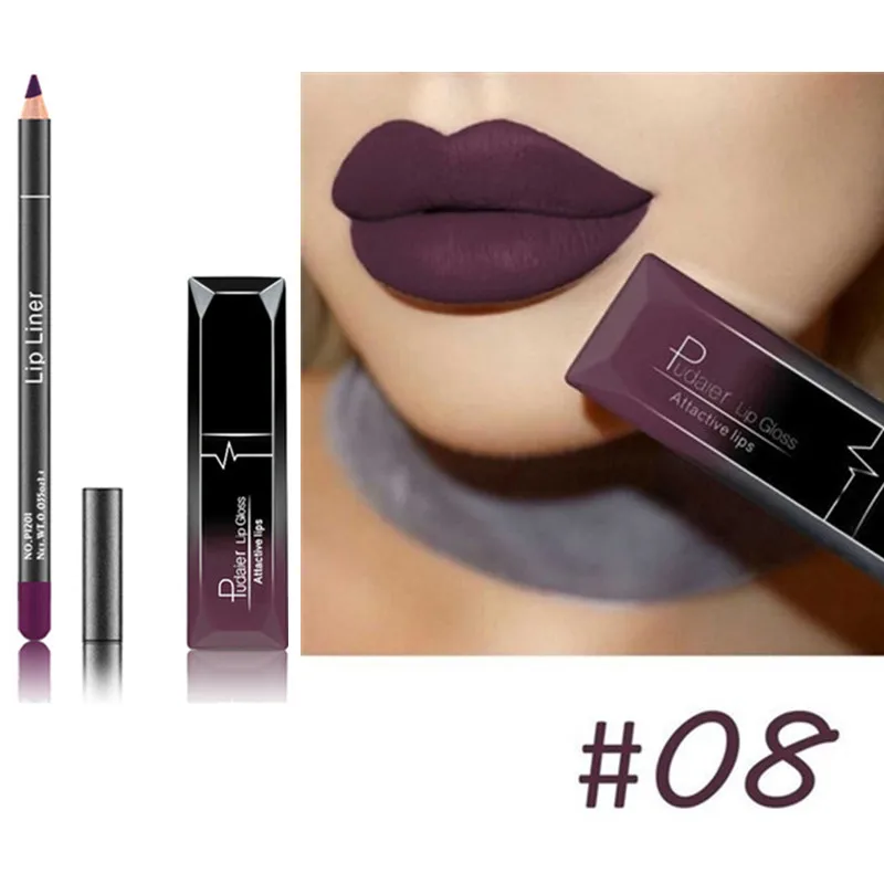 

Puaider 12 colors Liquid Matte Lasting Waterproof Lipstick + Lips Pencil Makeup Mate Lip Gloss Tint Cosmetics Lip Kit