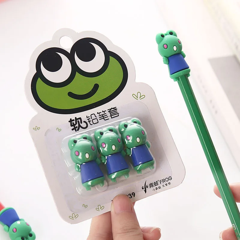 

3pcs/lot Cartoon Animal Frog Chicken Pencil Cap Pencil Protection Cap Pencil Extender Pen Topper Stationery School Supplies