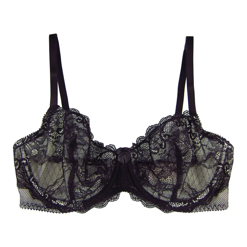 Kopen Vrouwen Beha Kant Bloemen Bralette Transparante Holle Lingerie Geen Padding 3 4 Cup Beugel Bh Ongevoerd Ondergoed Plus Size 30C 38G