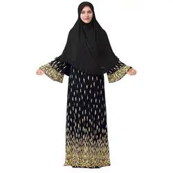 Длинные Абаи платье Повседневное женские мусульманские платья мода Prited этнические платья Абаи Исламская Ближний Восток Макси платье