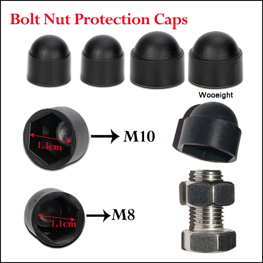 Wooeight 10Pcs M8 M10 Plastic Black Bolt Nut Dome Protection Caps Covers Exposed Hexagon Door Protective Cap For Most Cars (4)