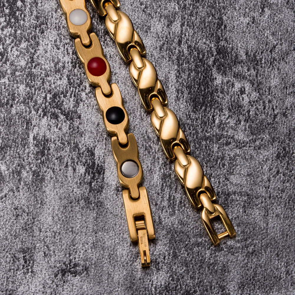 Vinterly Магнитный женский браслет цепочка золотой цвет крест нержавеющая сталь здоровая Энергия Магнитные браслеты для женщин