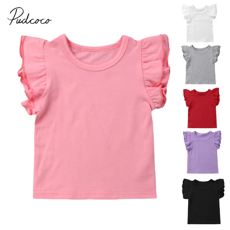 

2019 Baby Summer Clothing Toddler Baby Girls Boy Flying Sleeves Tops Shirts Outfits Kid Solid Clothes Tee 0-4T