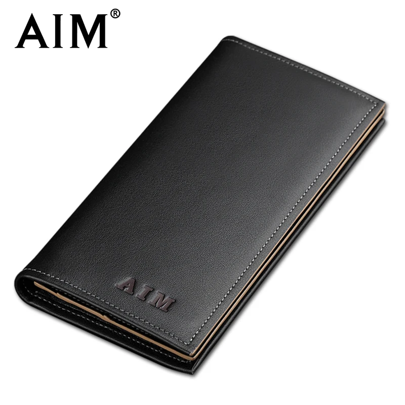 

AIM Genuine Leather Wallet Long Purse Business Vintage Card Holder Men Wallets Cowhide Leather Black Purses Clutch Bags A061