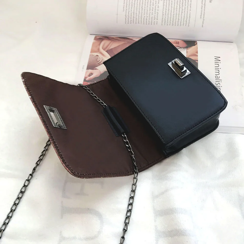 

Women Crossbody Messenger Bags Hasp Shoulder Bag Fashion Girl Vintage PU Leather Luxury Bling Sequins Handbag Droship 10jul 25