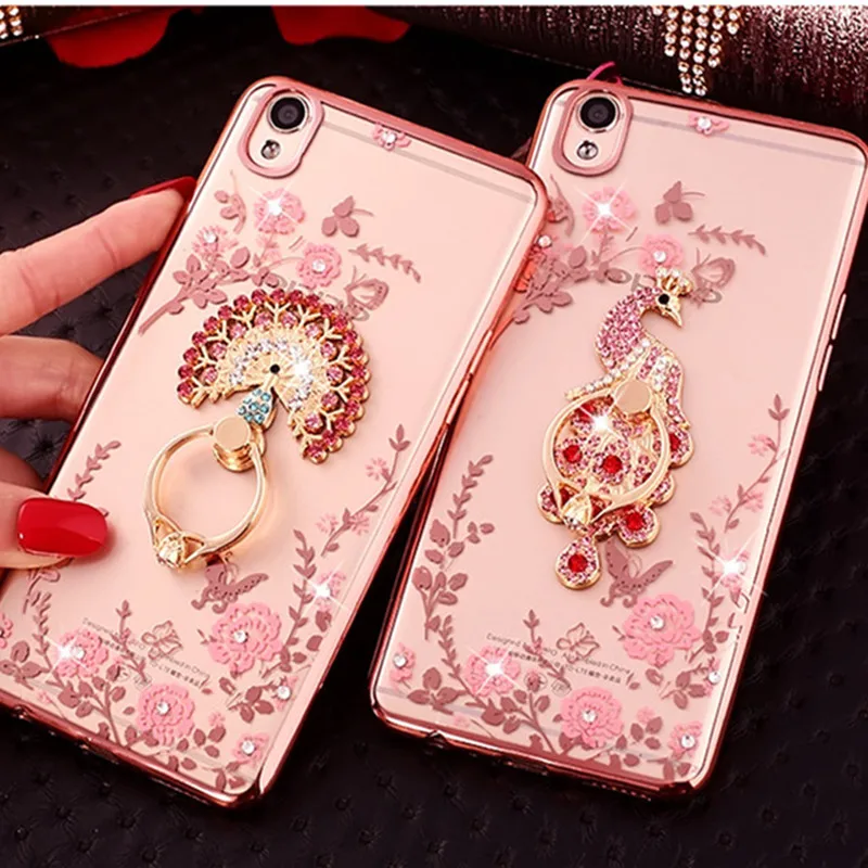 

Luxury Diamond Phone Case For XiaoMi Redmi Note 7 Note 6 Pro Redmi 7 6 Pro 6A S2 Finger Ring Peacock Holder Cover Shell