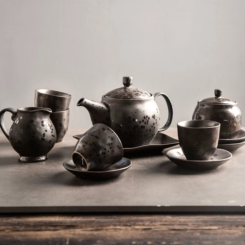 

13 pcs japanese style hand made ceramic clay tea coffee cup and saucer set for household and office