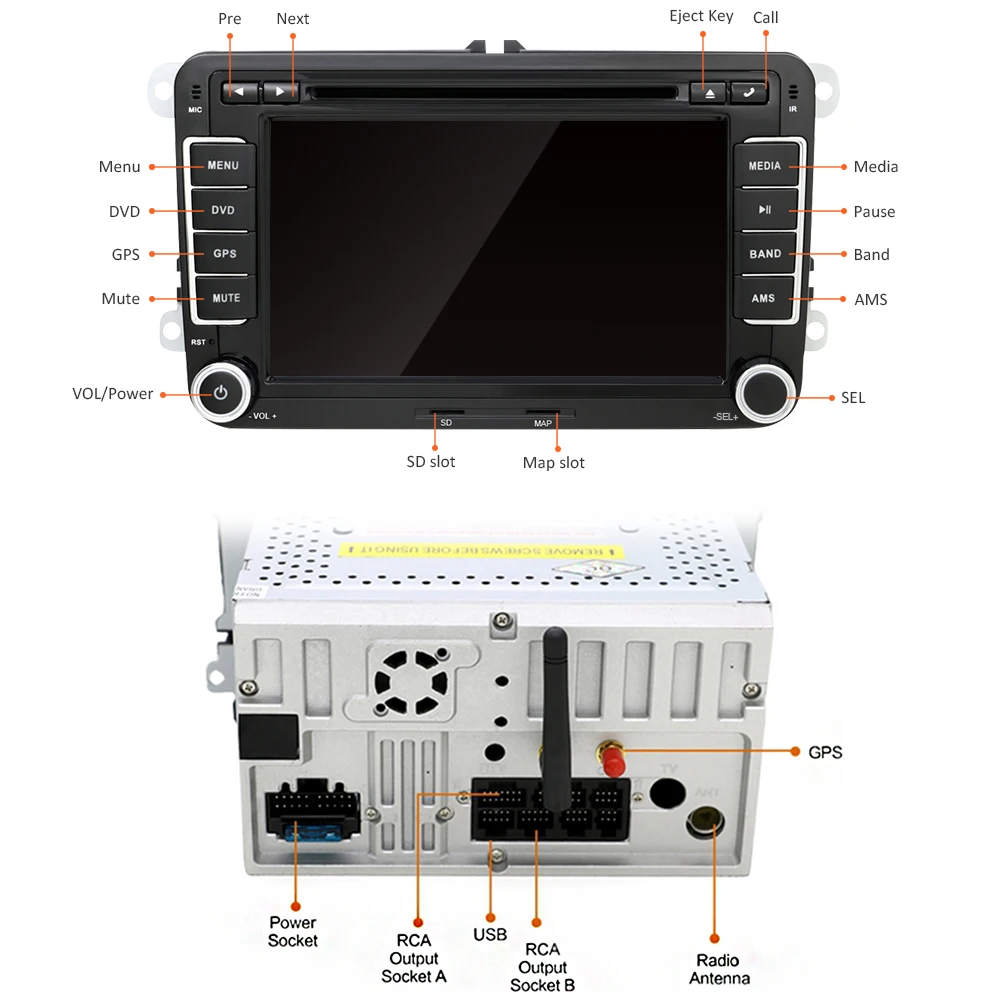 Eunavi 2 Din Android 7.1 8.1 Car Audio Car DVD Player GPS Radio For VW GOLF 6 Polo Bora JETTA B6 PASSAT Tiguan SKODA OCTAVIA OBD