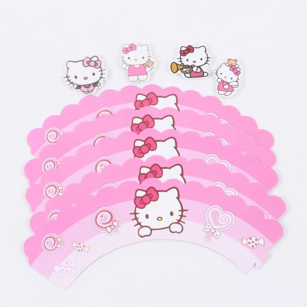 24pcs Pack Hello Kitty Cupcake Wrappers Toppers Picks