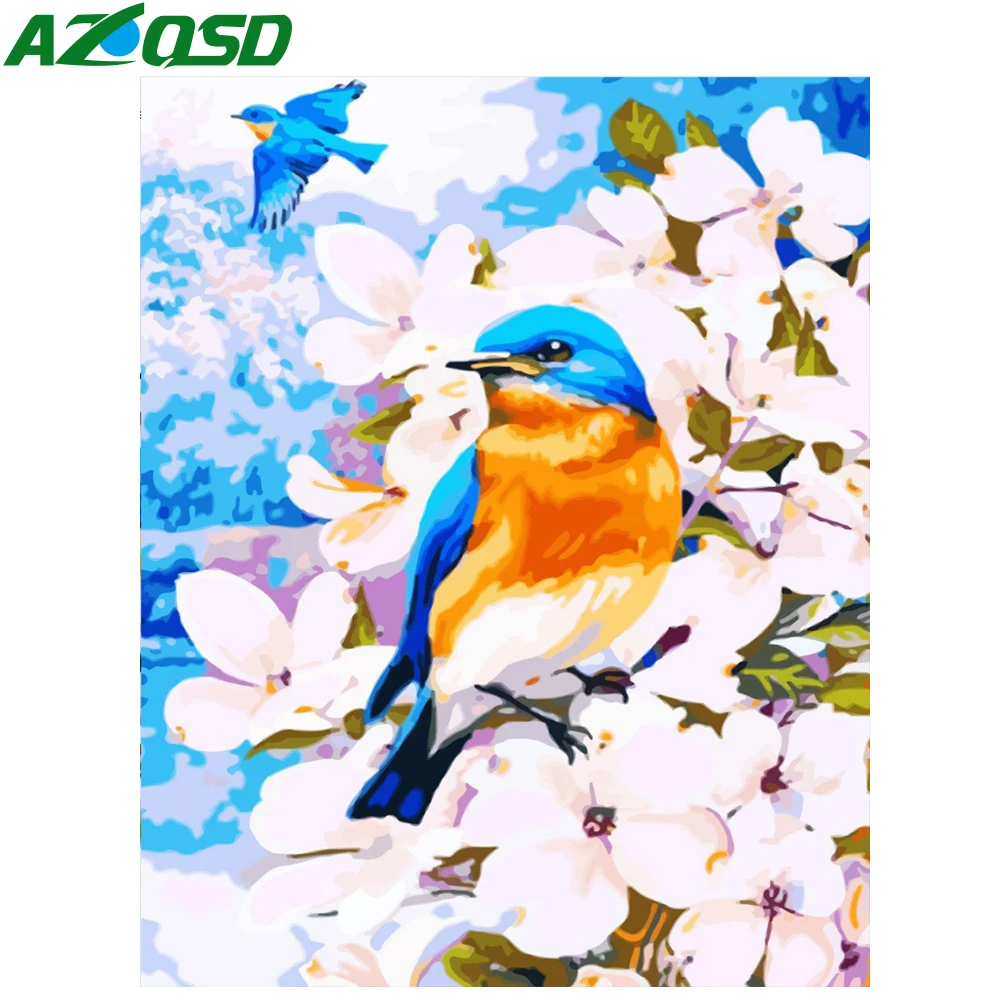 

AZQSD Blue Birds Flower DIY Painting By Numbers Modern Wall Art Picture Paint By Numbers Animal Kits For Home Decor Arts Gift