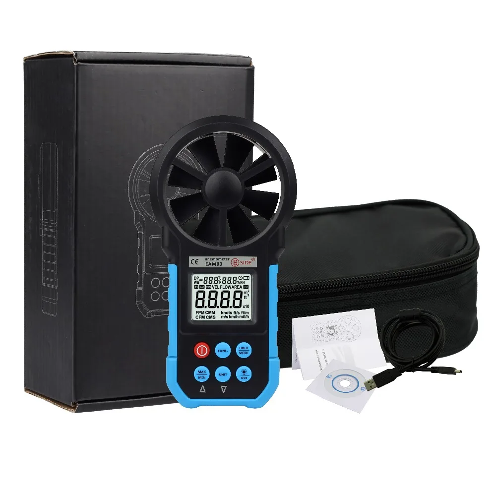 

BSIDE EAM03 Digital Anemometer Wind Speed Air Volume Measuring Meter Temperature Humidity Tester LCD Display with USB