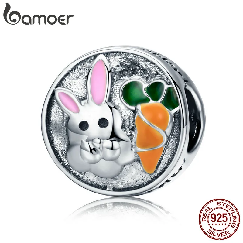 

BAMOER 100% 925 Sterling Silver Easter Day Adorable Rabbit and Carrot Charm fit Women Charm Bracelet & Necklace Jewelry SCC576