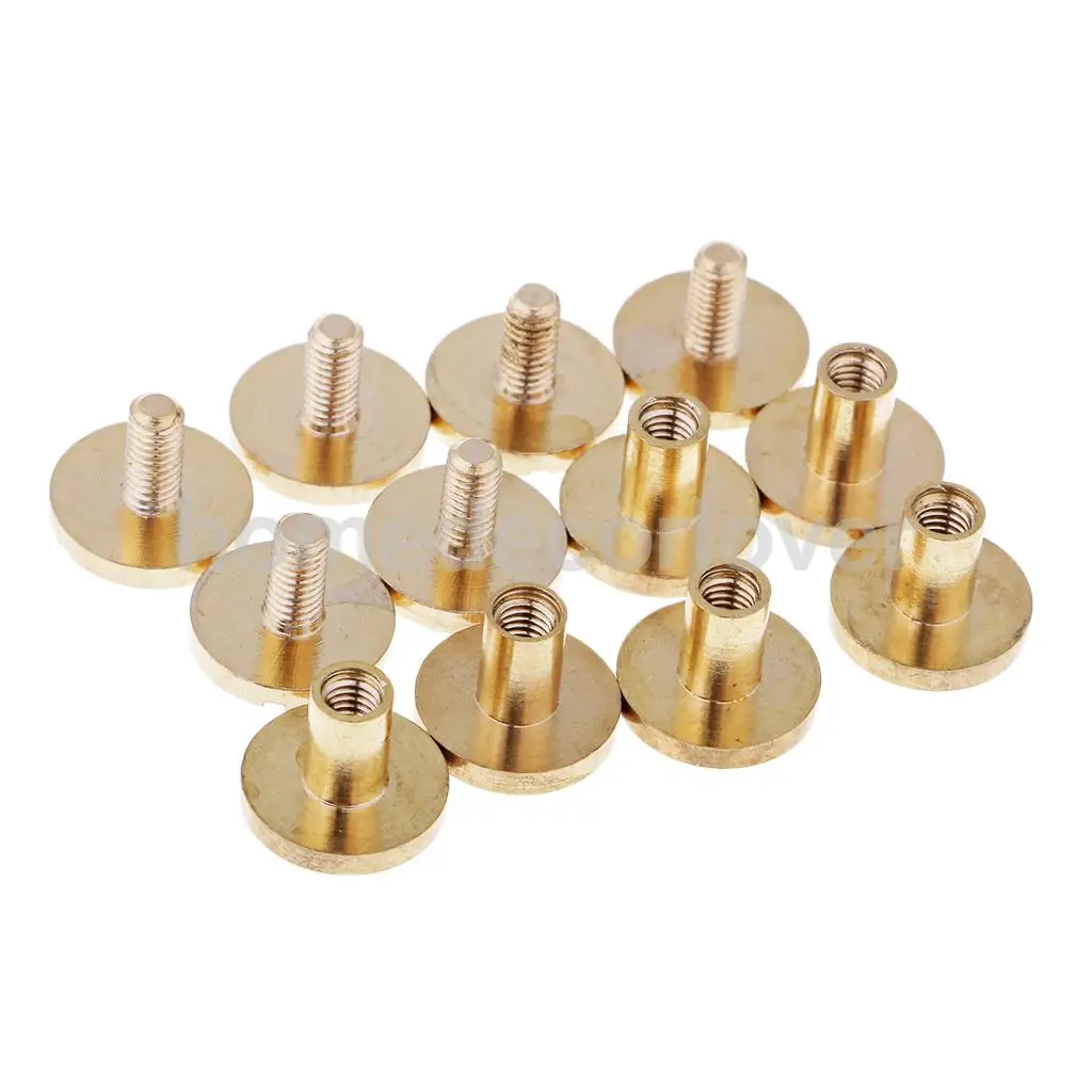 6 Sets Solid Brass Flat Round Head Stud Screwback Leather Craft Chicago Screws