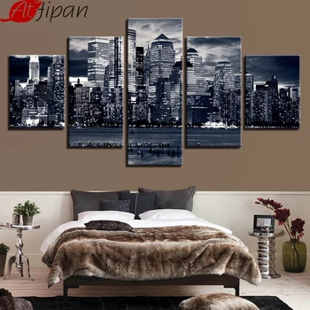 

AtFipan Frame HD Prints Artwork Decor Wall 5 Pieces City High-Rise Buildings Scenery Paintings Art Canvas Picture Modular Poster