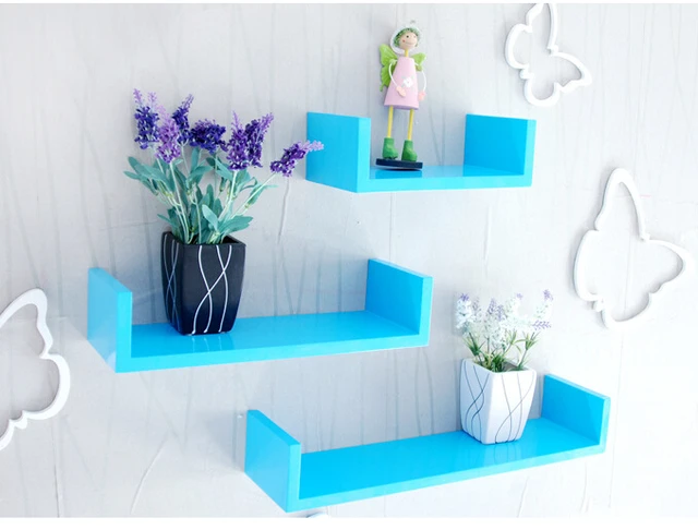 3pieces Lot U Shaped Wall Shelf Wooden Display Shelves Modern 3pieces Lot U Shaped Wall Shelf Wooden Display Shelves Modern Blue Red