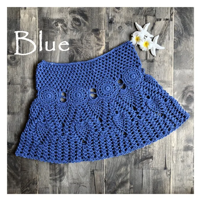 Handmade Crochet Bikini Skirt Women Sexy Hollow-out A-Line Skirt - Цвет: Blue as pic