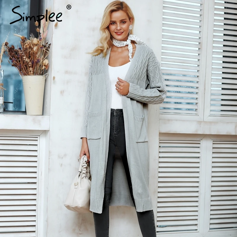 

Simplee Winter shrug knitted sweater cardigan Women elegant autumn winter cardigan Female turn down collar sweater outwear 2018