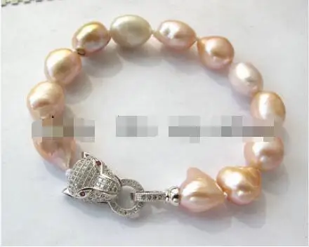 

Shipping >> new hot Natural Pink Baroque Freshwater Pearl Bracelet Silver Zircon Leopard Clasp 8