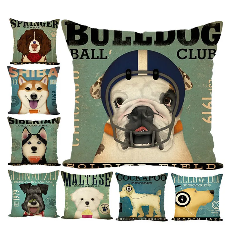 

Square 18" Funny Animals Euro Dachshund Dog Cushion Cartoon Pugs Husky Shiba Cotton Linen Pillowcase Home Decor Chair Sofa Seat