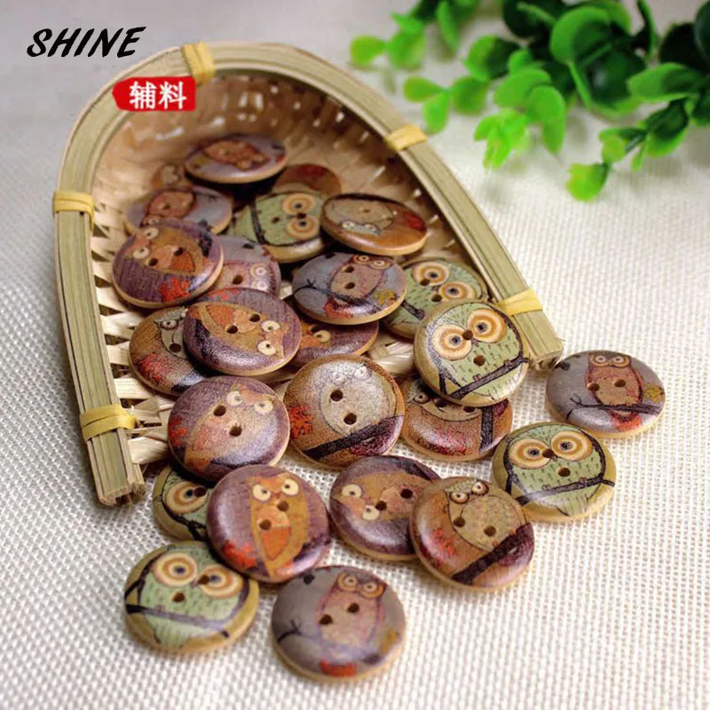 

SHINE Wood Sewing Buttons Scrapbooking Round Mixed 2 Holes Owl Pattern 25mm 30 PCs Costura Botones Decorate bottoni botoes