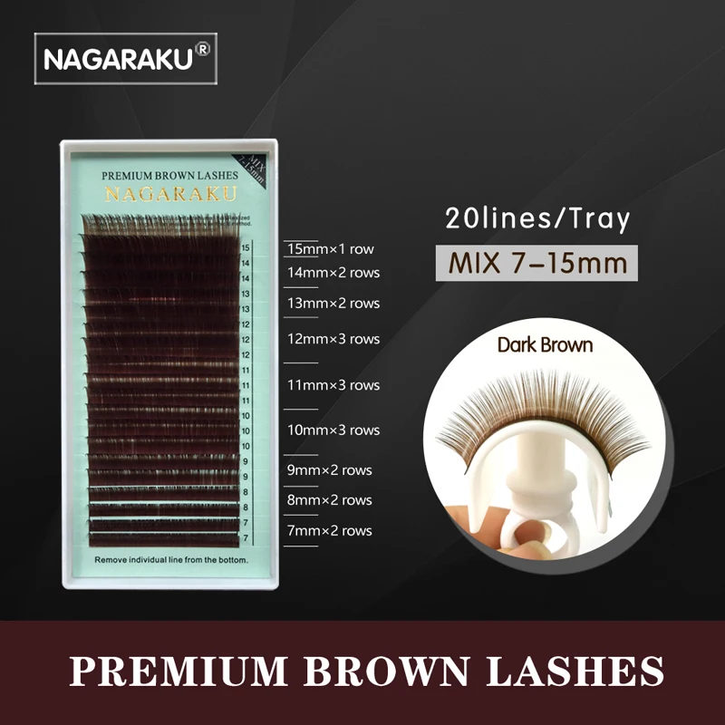 

NAGARAKU Mix 7~15mm in one case,Individual Eyelashes False Mink Colored Fake Natural Eyelash Extension Color Eyelash Dark Brown