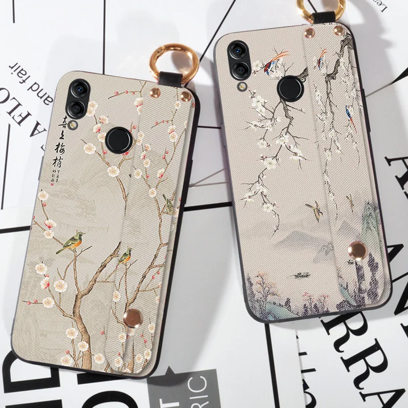 

3D Embossed Flowers Case For Huawei Nova Lite Hand Cover Wrist Strap Cases For Huawei Nova Plus / G9 Plus Capa Stand Coque