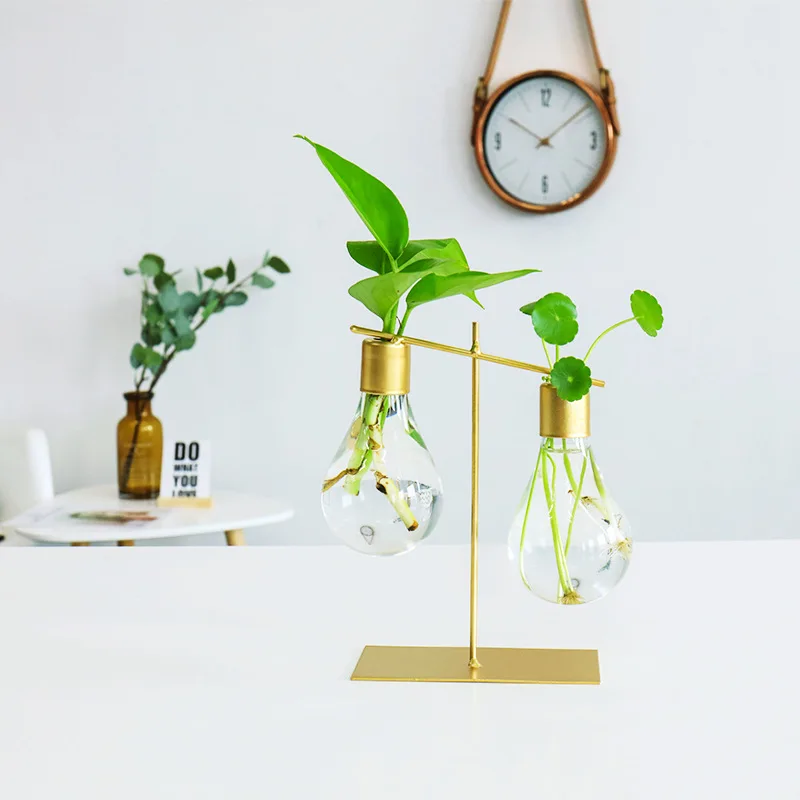 Creative Light Bulb Shaped Glass Vase Ornaments Green Hydroponic Plant