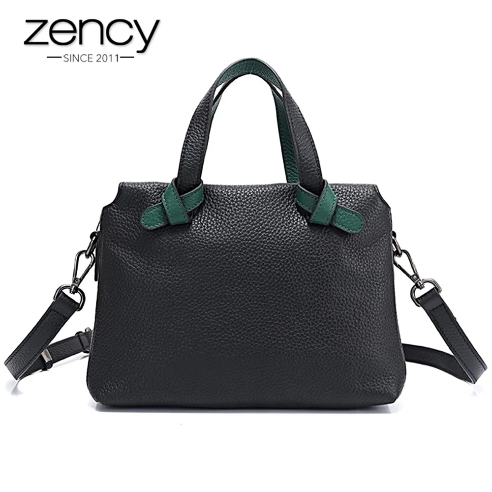 

Zency Black Casual Tote 100% Genuine Cow Leather Handbag Fashion Women Crossbody Messenger Purse Simple Satchels High Quality