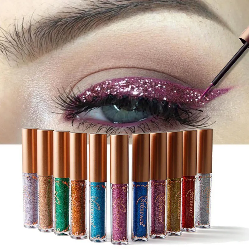 12 Colors Liquid Eyeliner Glitter Eyes Make Up Metallic Shining Liner