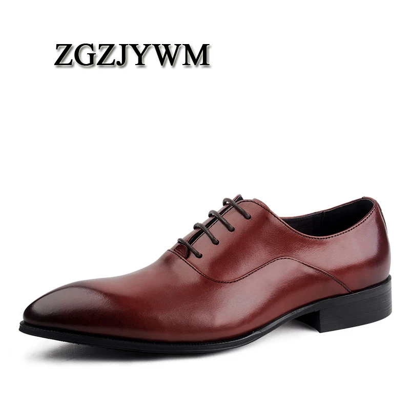 ZGZJYWM/модные мужские свадебные туфли-оксфорды на шнуровке с острым носком, офисные туфли из натуральной кожи, цвет черный, красный, размер 38-44