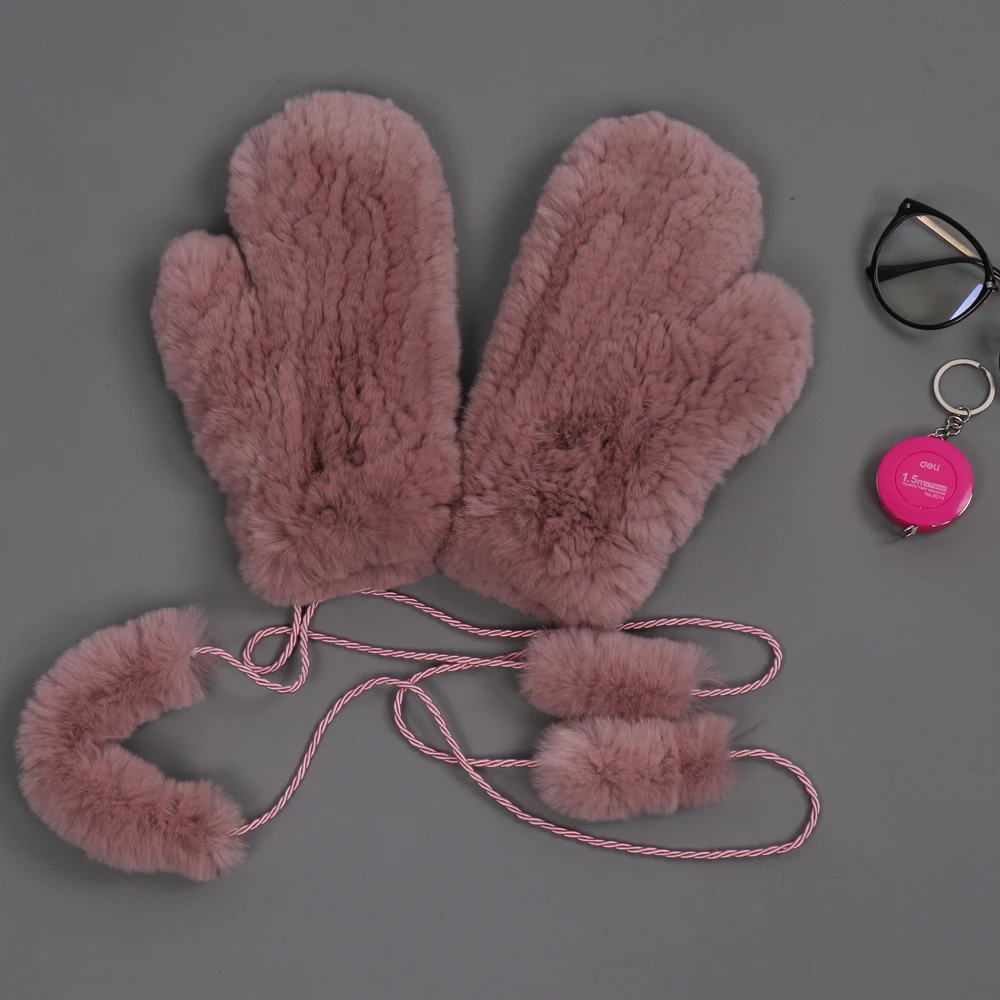 Хорошие эластичные женские перчатки из натурального меха ручной работы, вязаные натуральный мех кролика Рекс, варежки для девочек, зимние теплые мягкие перчатки из натурального меха
