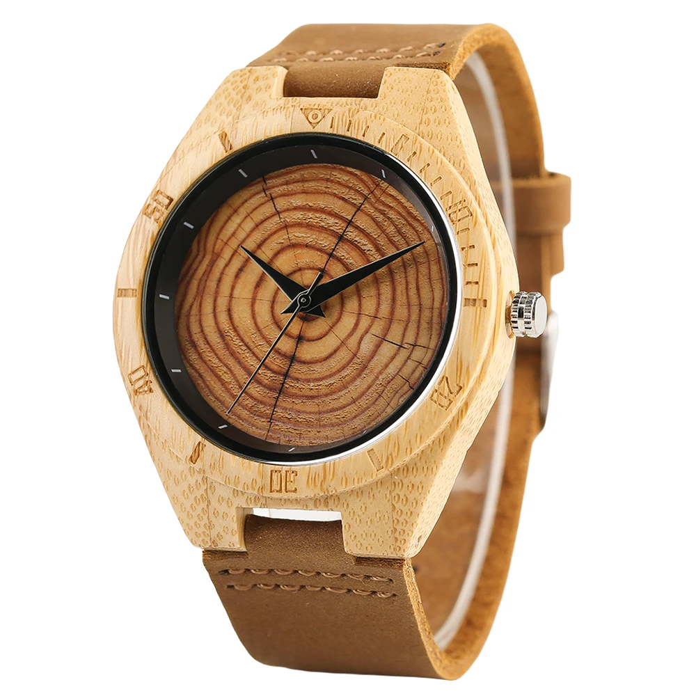 Casual Log Wooden Men's Wrist Watch Simple Nature Design Gear Pattern Dial Bangle Clock Father's Day Gift for Dad Quartz Watches (2)