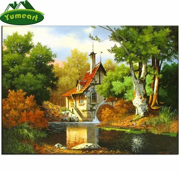 

DIY Diamond Painting 100% Full Square Drill Home Decor 5D Diamond Embroidery Rhinestones Cross Stitch Water Mill Mosaic Picture