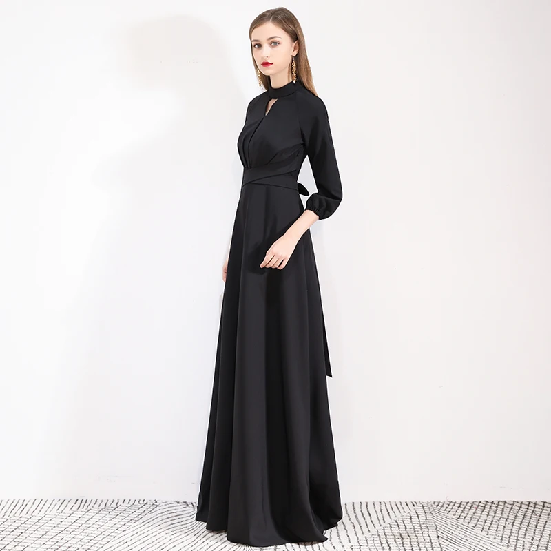Новинка, Черное длинное вечернее платье на молнии с коротким рукавом, кружевное сексуальное платье с открытой спиной, модное дизайнерское вечернее платье LYFY28