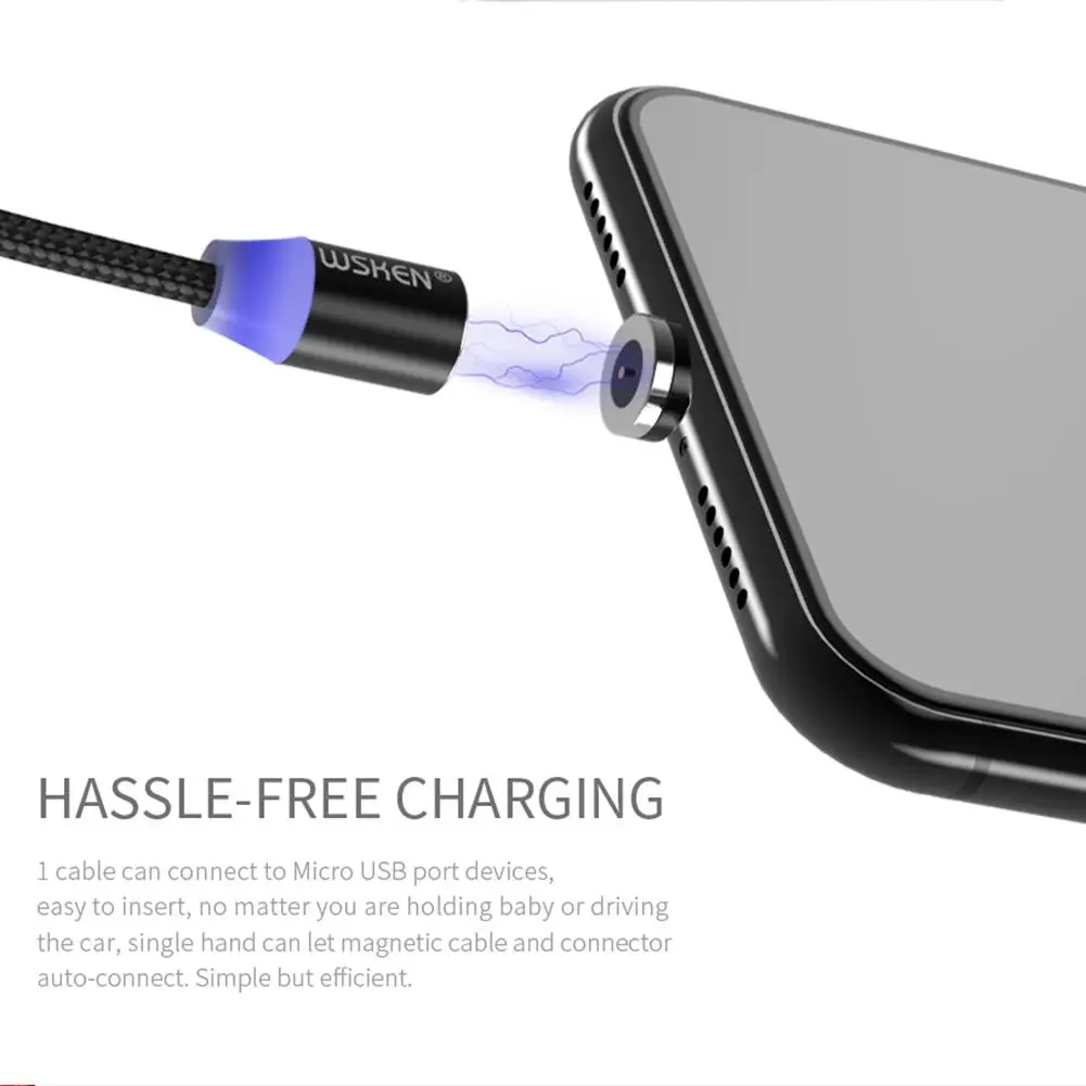 Магнитный светодиодный usb кабель WSKEN кабели для зарядки iPhone X 8 iPad адаптер