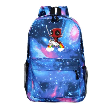 

High Quality Students School bag Galaxy Canvas Rucksack Stars Deadpool Printed Storage Bag Young Boys Girls Starry Backpack