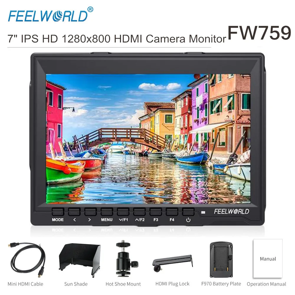 Feelworld FW759 7 Inch IPS HD 1280x800 DSLR Camera Field Monitor HDMI 1080P 7 Video Monitor