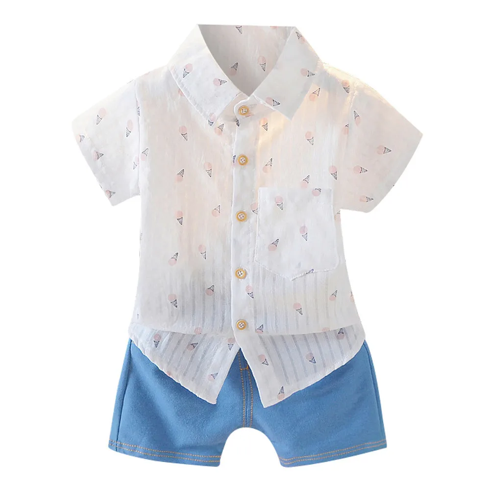 Fashion Toddler Baby Boys Short Sleeve Ice Cream Print T Shirts+Denim
