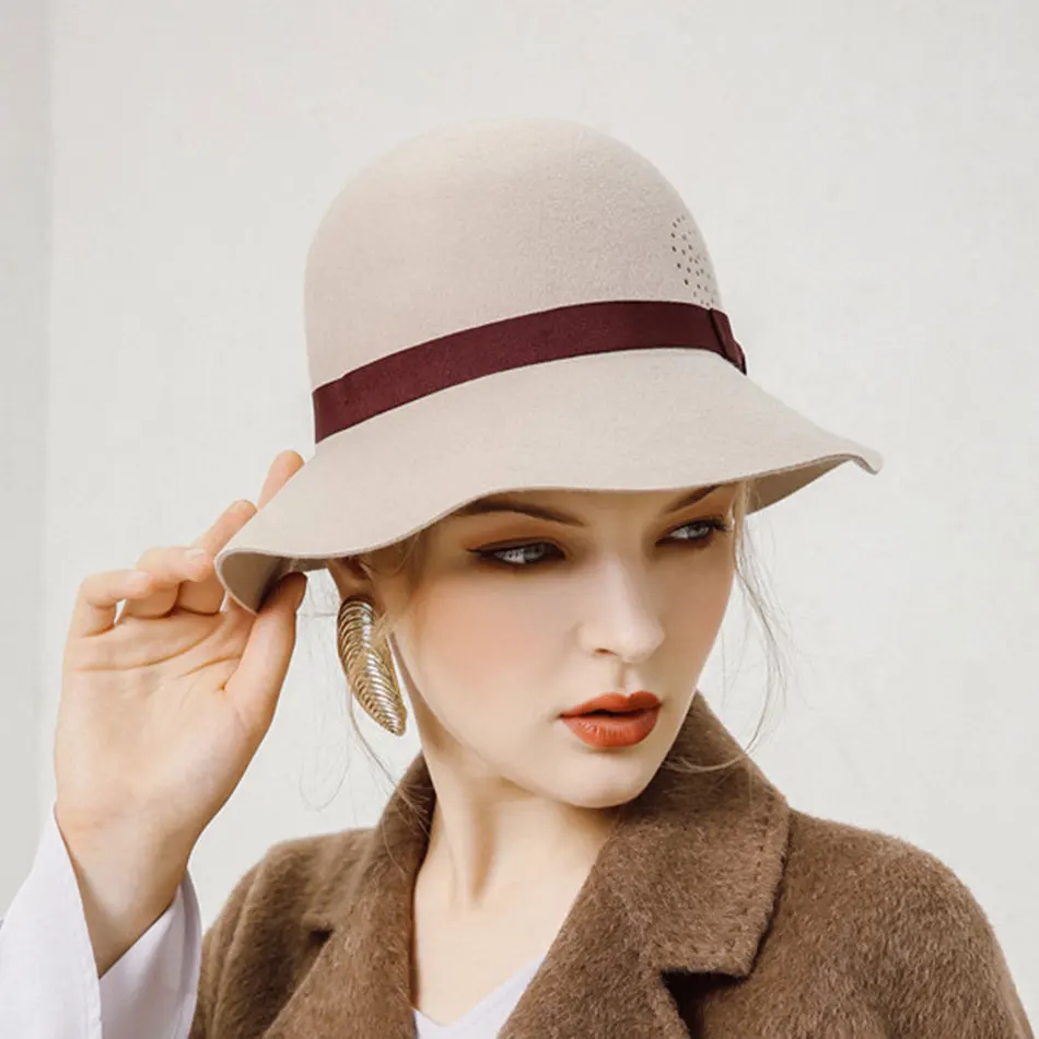 FIA Новый 100% шерсть Винтаж женские Симпатичные Модные шерстяные Fedora Hat Cap Зима