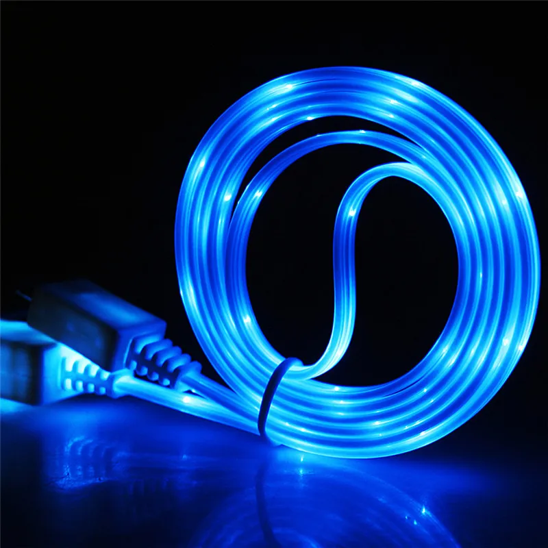 

LED Glow USB Charger Type C/Micro USB/8 Pin Data Charging Cable for iPhone X 7 Plus Samsung Galaxy S9 S8 Noodle Charge Wire Cord