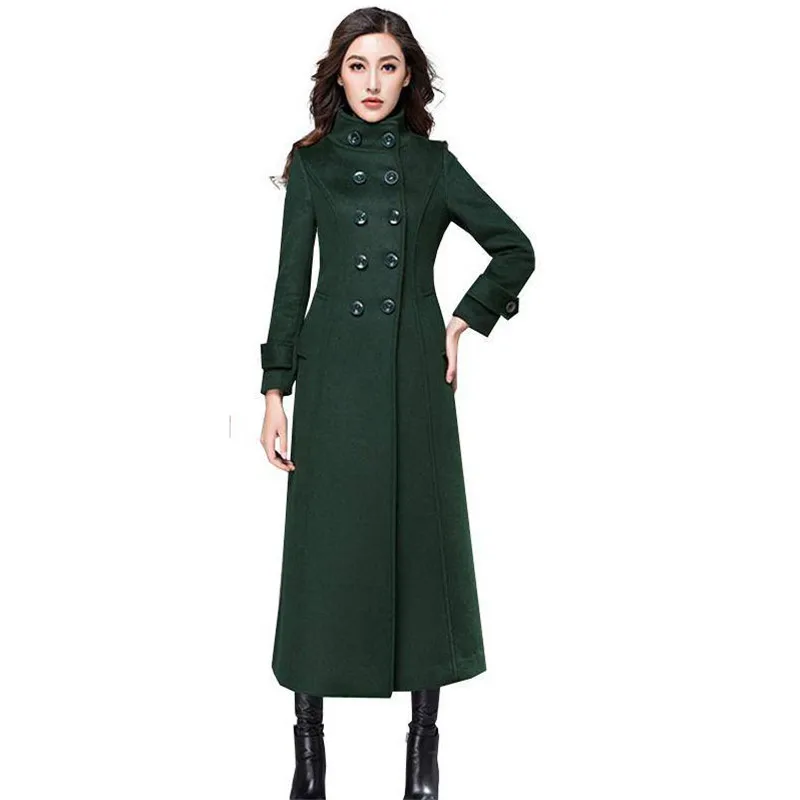 

2019 Autumn Winter Women Cashmere Coat Female Slim Double-Breasted Thick Woolen Jackets Lady Mandarin Collar Long Overcoat M155