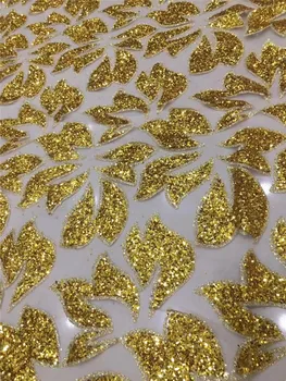 

Bright gold Nice design H-122434 glued glitter print african mesh tulle lace 5yards for evening dress