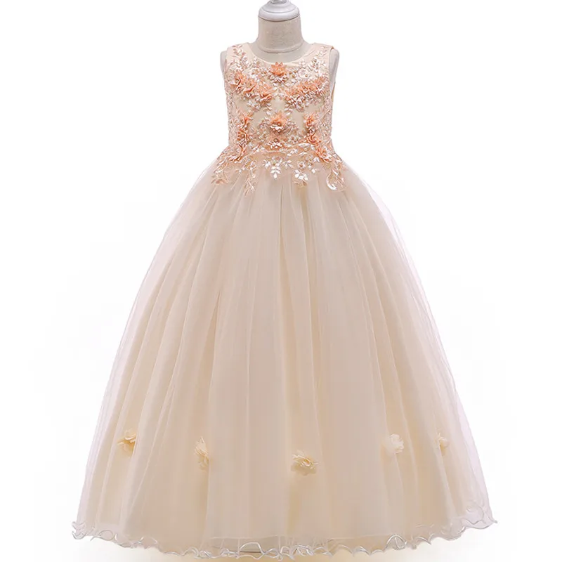 Кружевное элегантное платье принцессы белого и розового цветов для девочек на свадьбу; Платья с цветочным узором для девочек; одежда для маленьких детей - Цвет: as picture