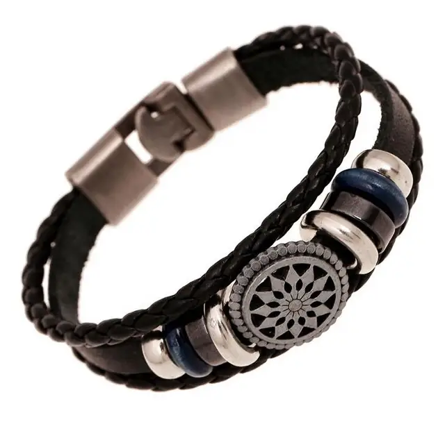 Handmade Braided Charm Genuine Leather Bracelet Men Fashion Vintage Handmade Braided Charm Genuine Leather Bracelet Men Fashion Vintage Engraved Bracelets Bangles Korean Jewelry