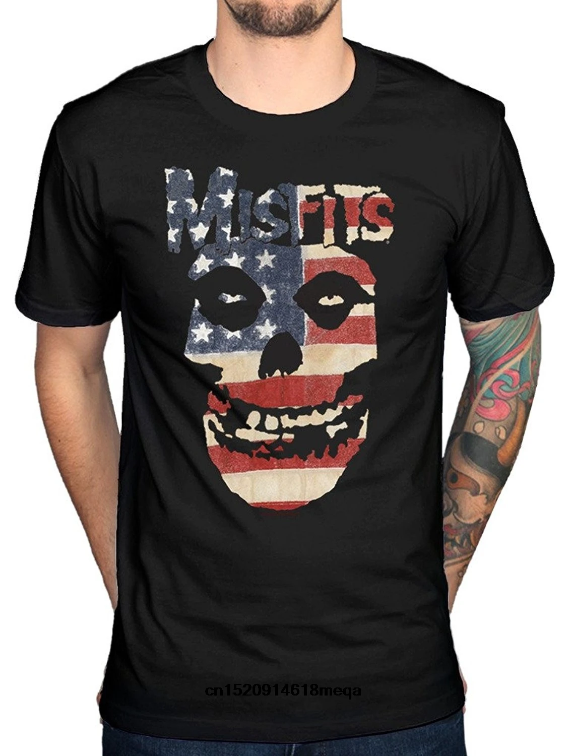 t shirt Mens Misfits USA Flag Skull T Shirt American
