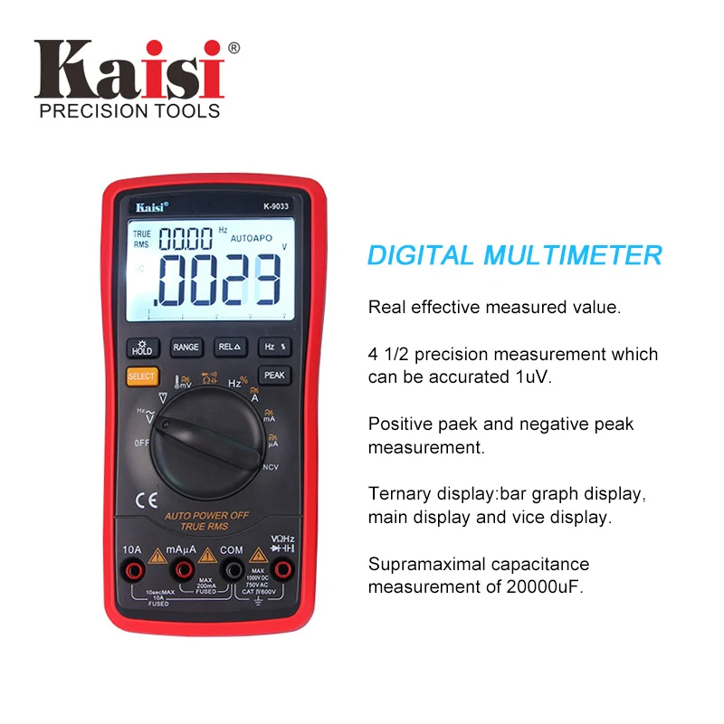 

Kaisi 9033 count High precision automatic measuring range multimeter true RMS digital capacitor temperature measurement