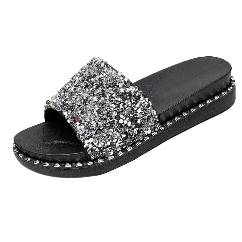 

New Women Sequined Slippers Flip Flops Peep Toe Sandals Glitter Slippers Sandals Platform Comfortable Summer Slippers Women