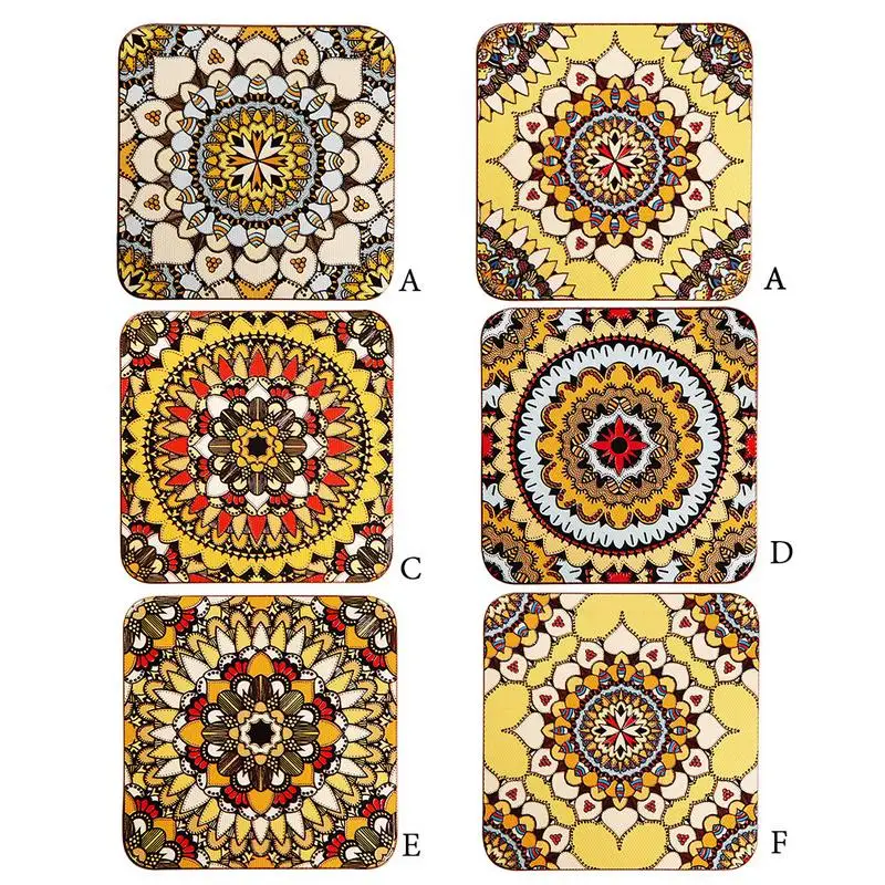

European-Style English Cork Mandala Flower Printed Coaster Non-Slip Anti-Hot Pad Insulation Mat Home Kitchen Restaurant Decorati