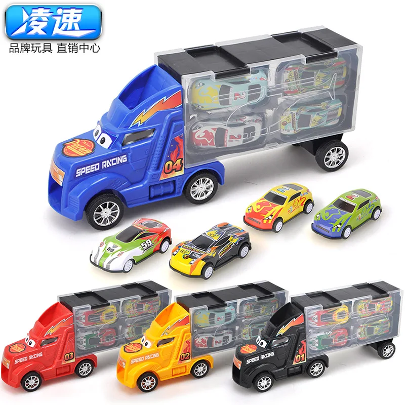 

Children's Toy Tractor Container Storage Box with Pull Back Metal Car Model Set Boy Gift 2/4 pull back metal cars